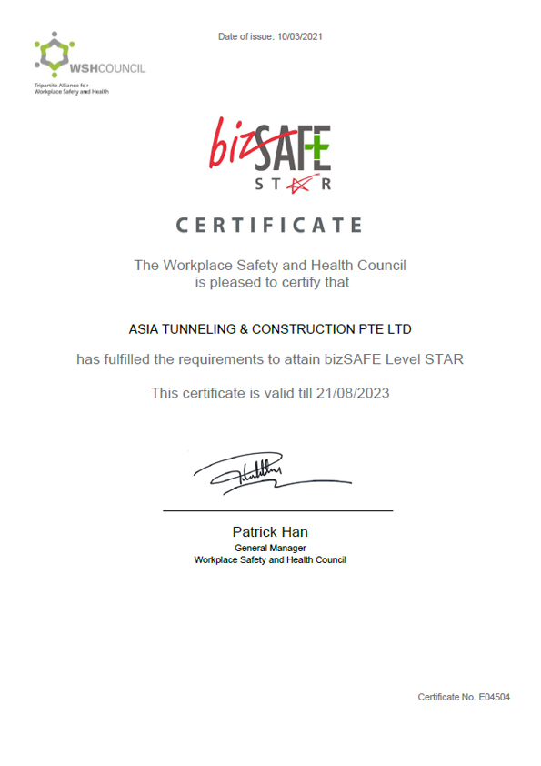 BizSafe certificate - 2021